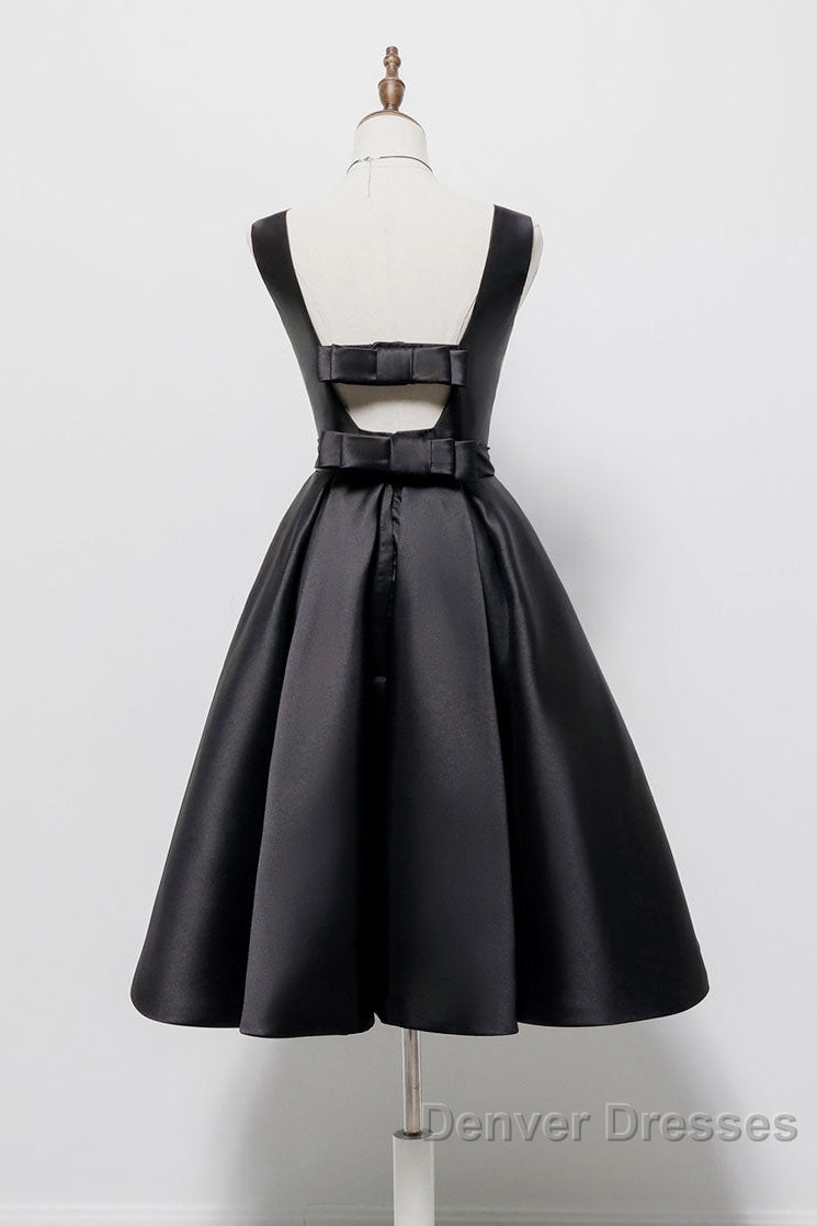 Simple  A-Line Satin Black Short Prom Dress, Black Homecoming Dress Secondary image