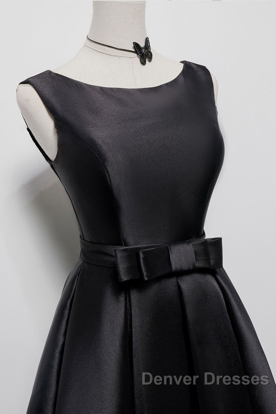Simple  A-Line Satin Black Short Prom Dress, Black Homecoming Dress