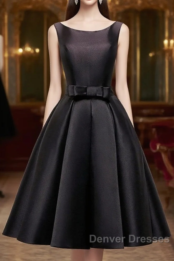 Simple  A-Line Satin Black Short Prom Dress, Black Homecoming Dress
