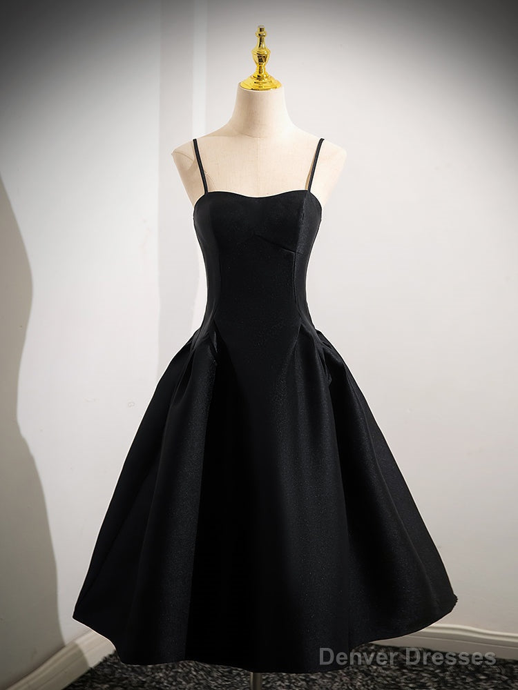 Simple A-Line Satin Black Short Prom Dress, Cute Black Homecoming Dress Secondary image