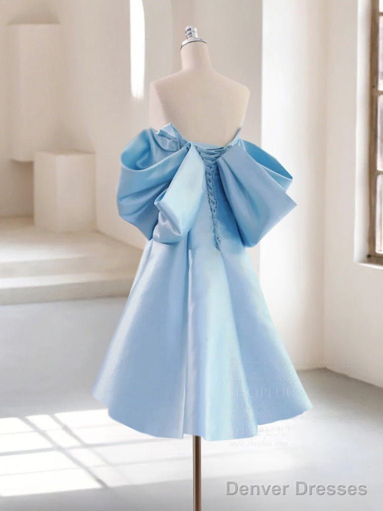 Simple A-Line Satin Blue Short Prom Dress, Blue Homecoming Dress Secondary image
