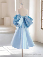 Simple A-Line Satin Blue Short Prom Dress, Blue Homecoming Dress