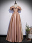 Simple A Line Satin Champagne Long Prom Dress, Champagne Evening Dress