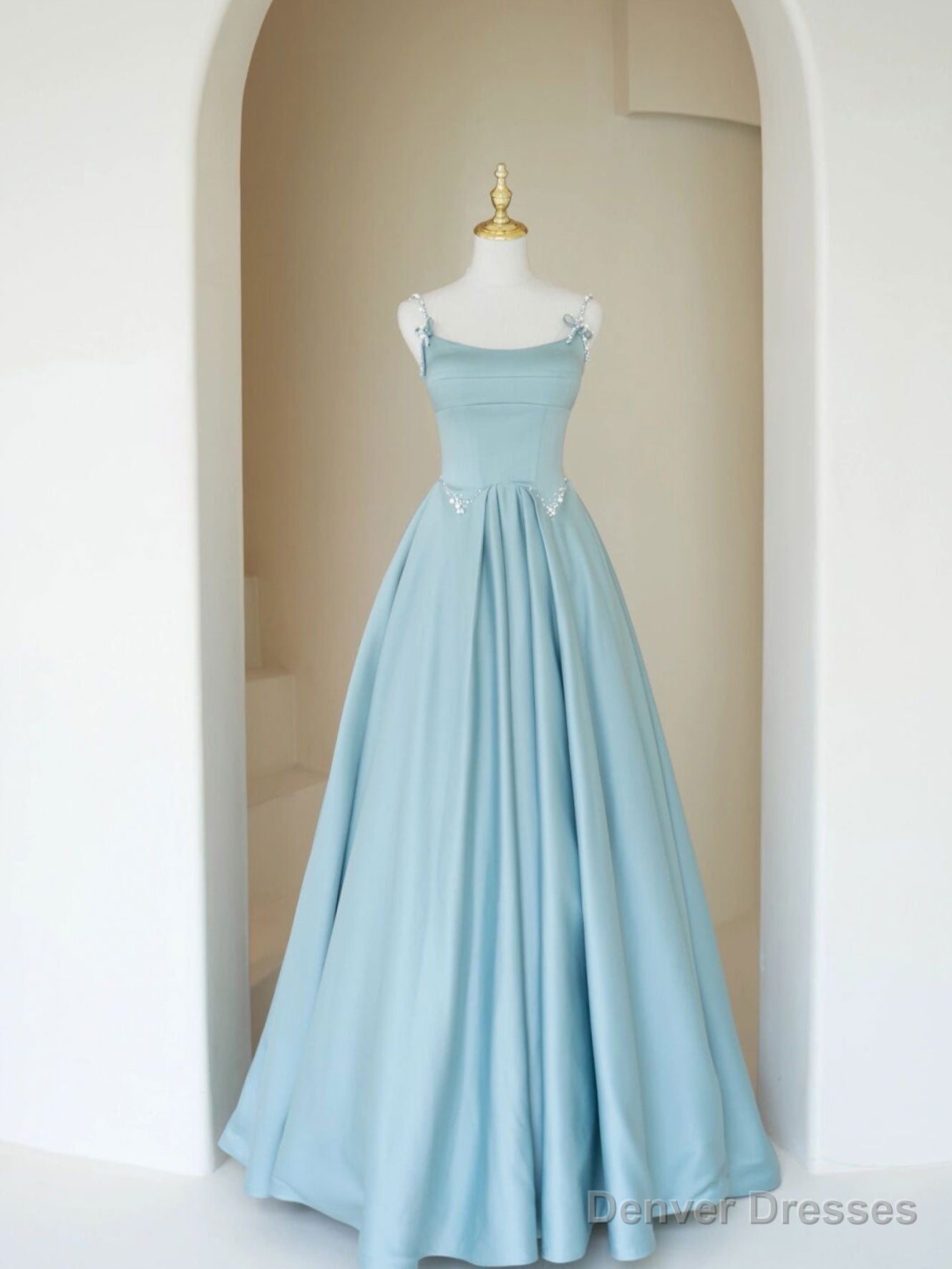 Simple A Line Satin Long Prom Dress, Blue Long Bridesmaid Dress Main image