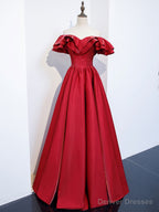 Simple A line Satin Long Prom Dress, Burgundy Bridesmaid Dresses