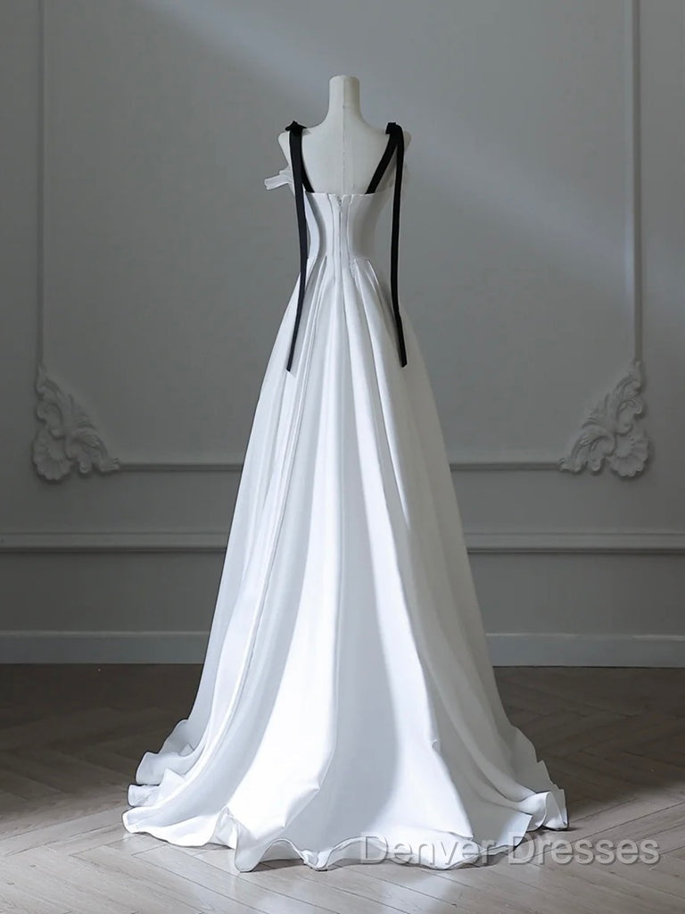Simple A-Line Satin White Long Prom Dress, White Long Formal Dress Secondary image