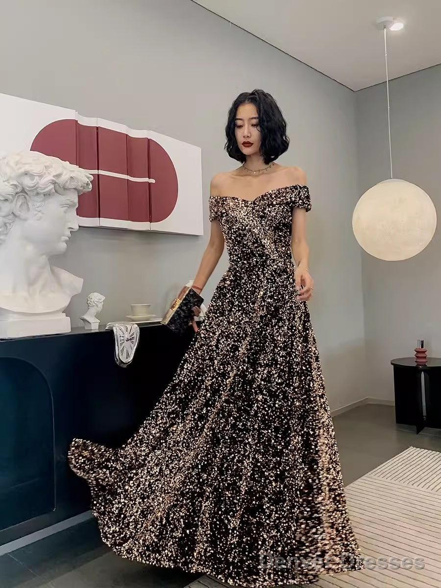 Simple A Line Sequin Prom Dresses Evening Dress