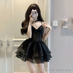 Simple A Line Spaghetti Straps Chiffon Black Holiday Dress Birthday Dresses Birthday Outfits