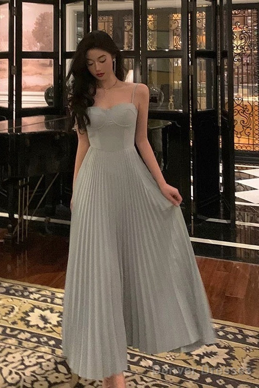 Simple A Line Spaghetti Straps Dusty Blue Prom Dresses Birthday Outfits Evening Gown