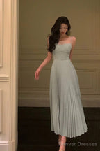 Simple A Line Spaghetti Straps Dusty Blue Prom Dresses Birthday Outfits Evening Gown