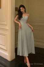 Simple A Line Spaghetti Straps Dusty Blue Prom Dresses Birthday Outfits Evening Gown