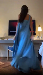 Simple A Line Spaghetti Straps Blue Satin Prom Dress Birthday Outfits