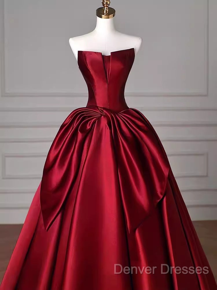 Simple A Line Strapless Burgundy Floor Length Prom Dress Secondary image