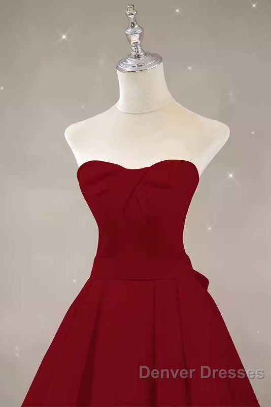 Simple A Line Strapless Long Red Prom Dress Evening Dress Secondary image