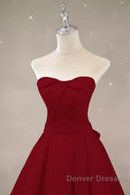 Simple A Line Strapless Long Red Prom Dress Evening Dress