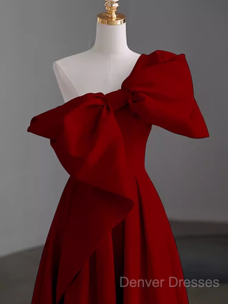 Simple A Line Strapless Red Floor Length Prom Dress Secondary image