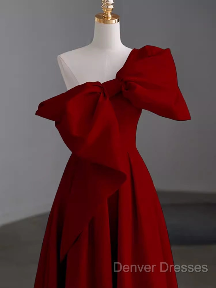 Simple A Line Strapless Red Floor Length Prom Dress