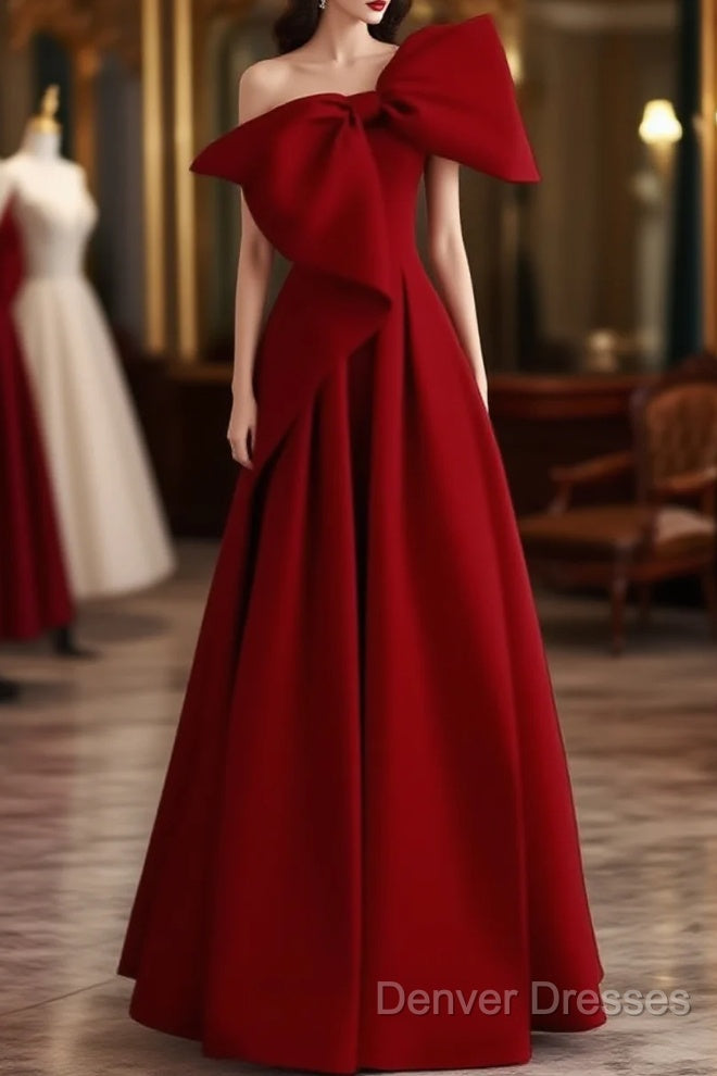 Simple A Line Strapless Red Floor Length Prom Dress Main image