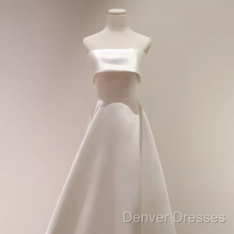 Simple A Line Strapless Satin Ivory Wedding Dress Secondary image