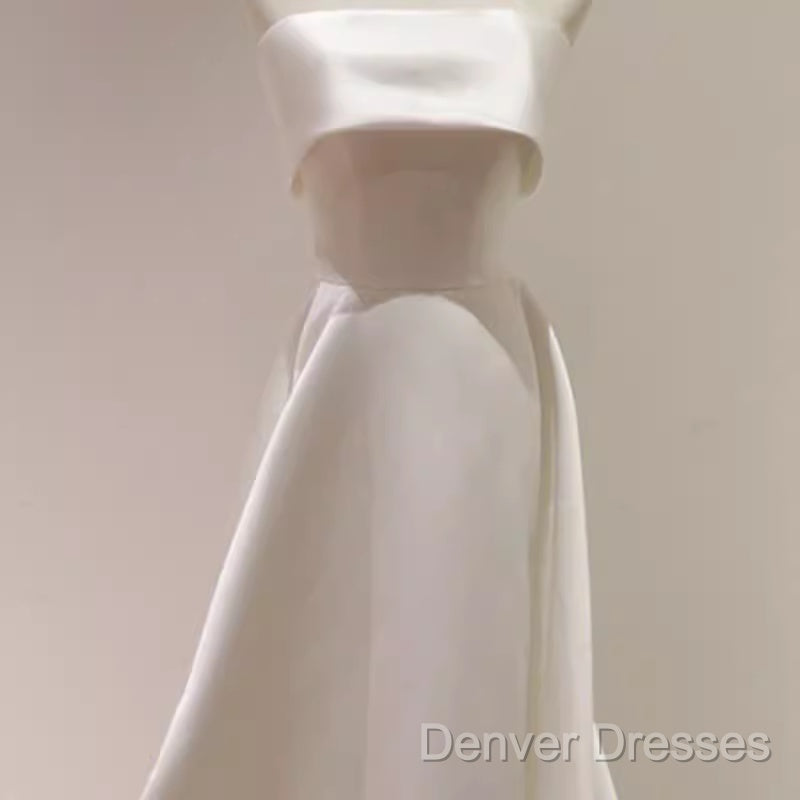 Simple A Line Strapless Satin Ivory Wedding Dress