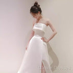 Simple A Line Strapless Satin Ivory Wedding Dress