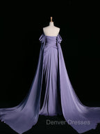 Simple A Line Strapless Sleeveless Satin Lilac Prom Dress Long Prom Dress