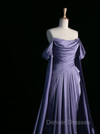 Simple A Line Strapless Sleeveless Satin Lilac Prom Dress Long Prom Dress