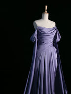 Simple A Line Strapless Sleeveless Satin Lilac Prom Dress Long Prom Dress