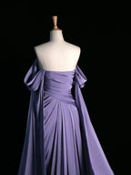 Simple A Line Strapless Sleeveless Satin Lilac Prom Dress Long Prom Dress