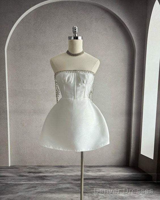 Simple A Line Strapless White Homecoming Dress 16Th Birthday Outfits Secondary image
