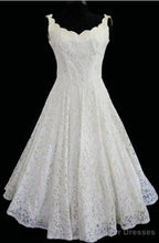 Simple A-Line Straps Jewel Knee-Length Lace Beach Wedding Dresses