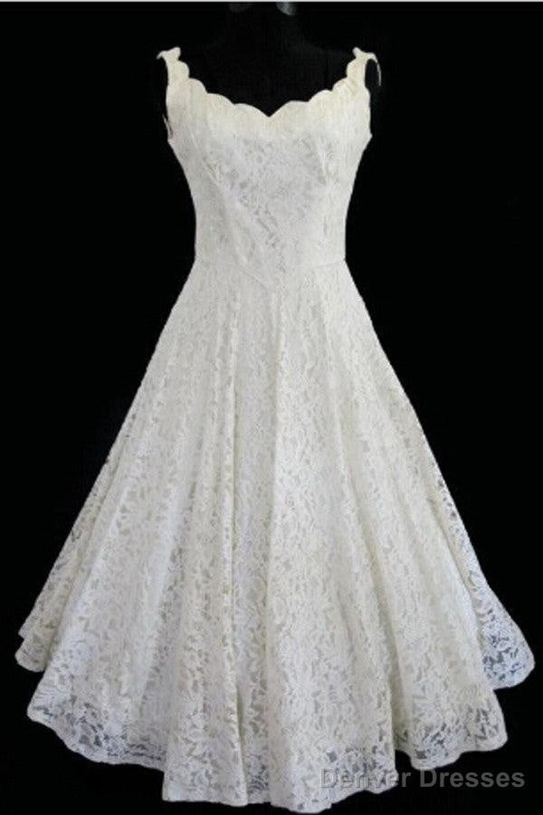 Simple A-Line Straps Jewel Knee-Length Lace Beach Wedding Dresses Main image