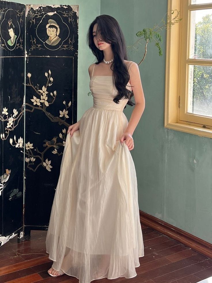 Simple A Line Straps Long Ivory Prom Dress Birthday Outfits Main image