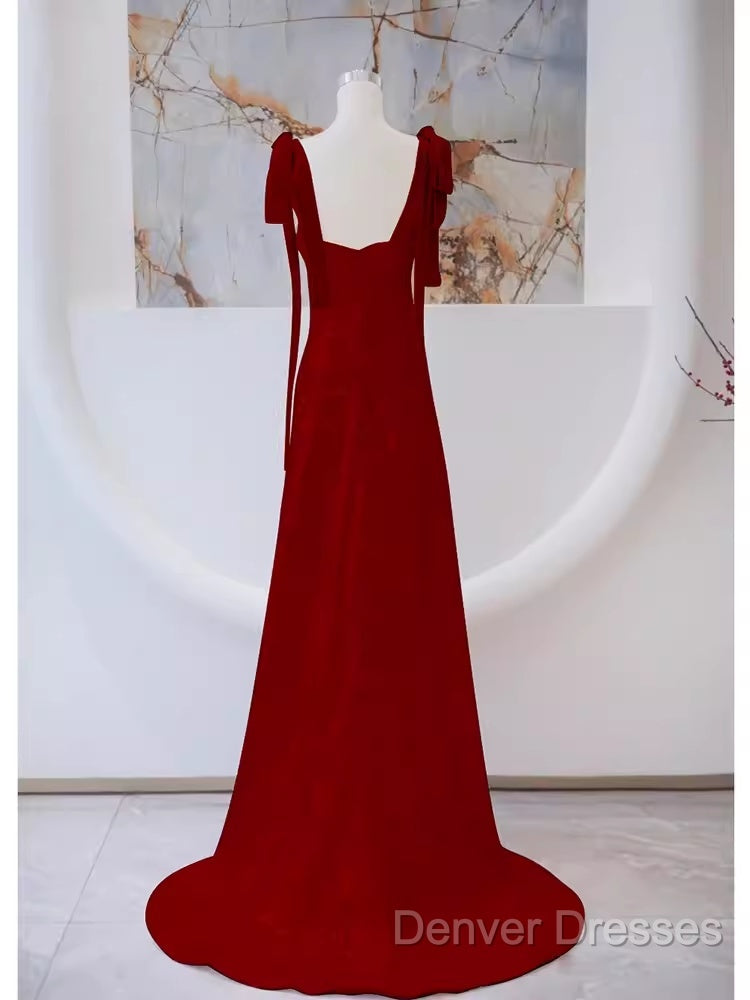 Simple A Line Straps Long Red Prom Dress Evening Dress Secondary image