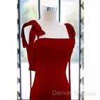 Simple A Line Straps Long Red Prom Dress Evening Dress