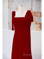 Simple A Line Straps Long Red Prom Dress Evening Dress