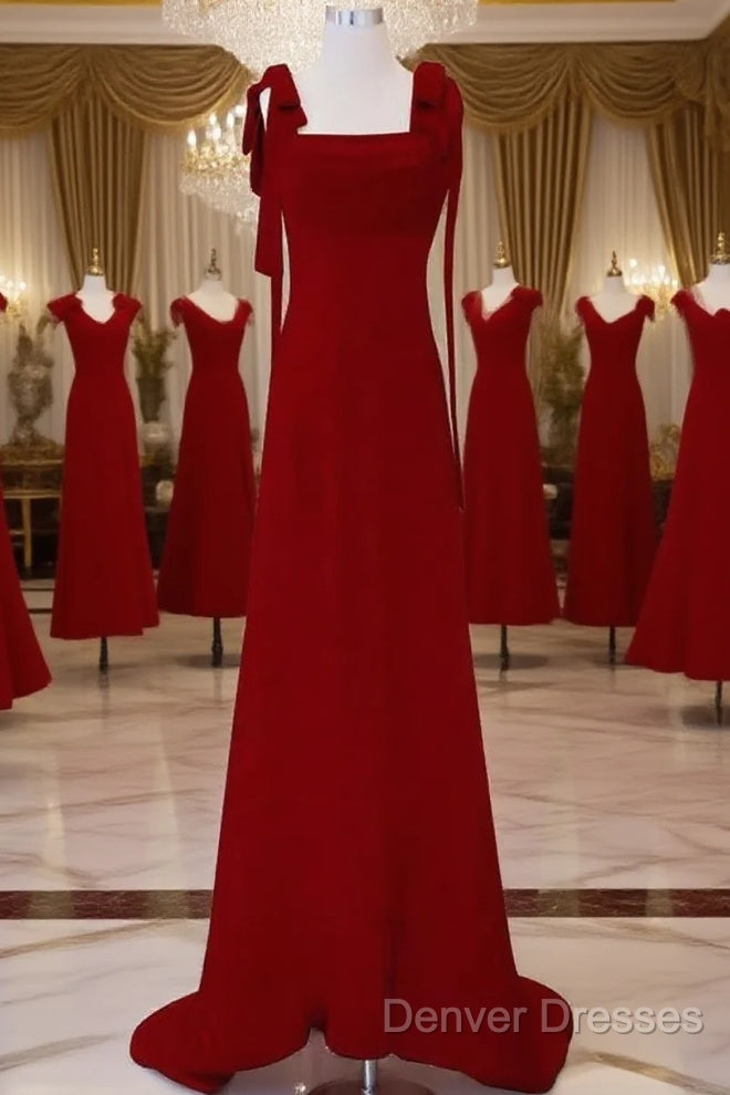 Simple A Line Straps Long Red Prom Dress Evening Dress Main image