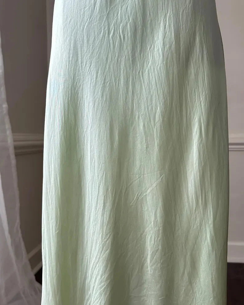 Simple A Line Straps Mint Green Long Prom Dress