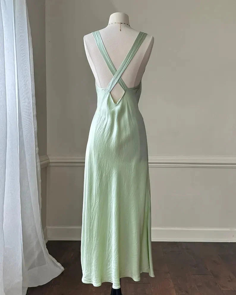 Simple A Line Straps Mint Green Long Prom Dress