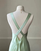 Simple A Line Straps Mint Green Long Prom Dress
