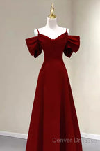 Simple A Line Straps Red Satin Long Prom Dress