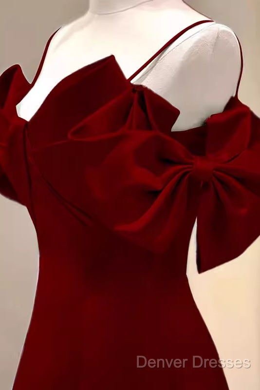 Simple A Line Straps Red Satin Long Prom Dress