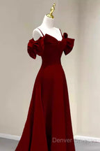 Simple A Line Straps Red Satin Long Prom Dress