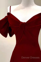 Simple A Line Straps Red Satin Long Prom Dress