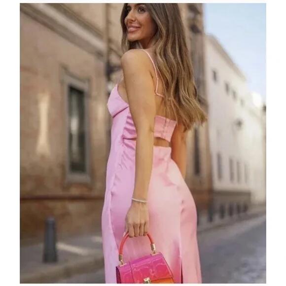Simple A Line Straps Sleeveless Party Dress Silk Satin Pink Prom Dress