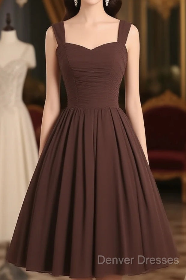 Simple A-Line Sweetheart Neck Chiffon Brown Short Prom Dress, Brown Homecoming Dress Main image