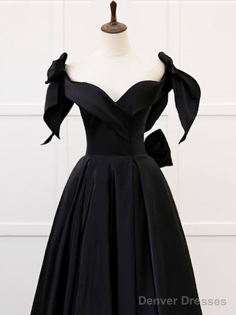 Simple A-Line Sweetheart Neck Satin Black Long Prom Dress. Black Long Formal Dress Secondary image