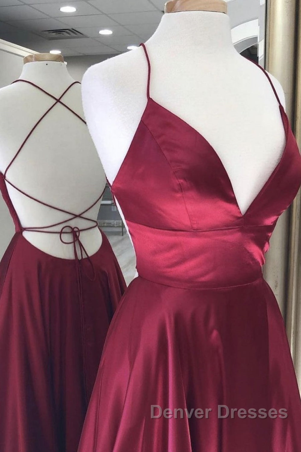 Simple A Line V Neck Backless Burgundy Long Prom Dress, Backless Burgundy Formal Graduation Evening Dress Secondary image