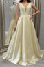 Simple A Line V Neck Open Back Yellow Long Prom Dress, Yellow Formal Evening Dress
