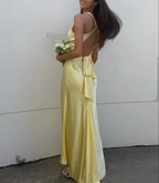 Simple A-Line V Neckline Grape Satin Long Prom Dress Formal Evening Dress